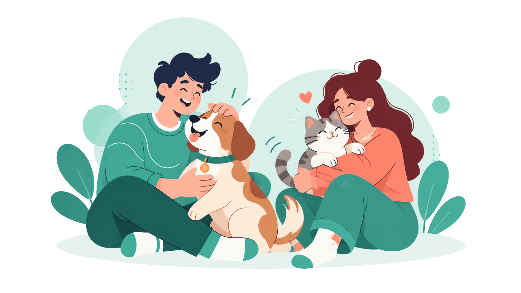 Pet lovers spending time with their dog and cat